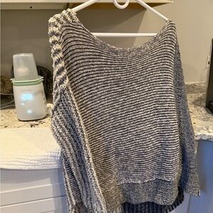 Free People Off-the-Shoulder Striped Sweater in Gray and Cream